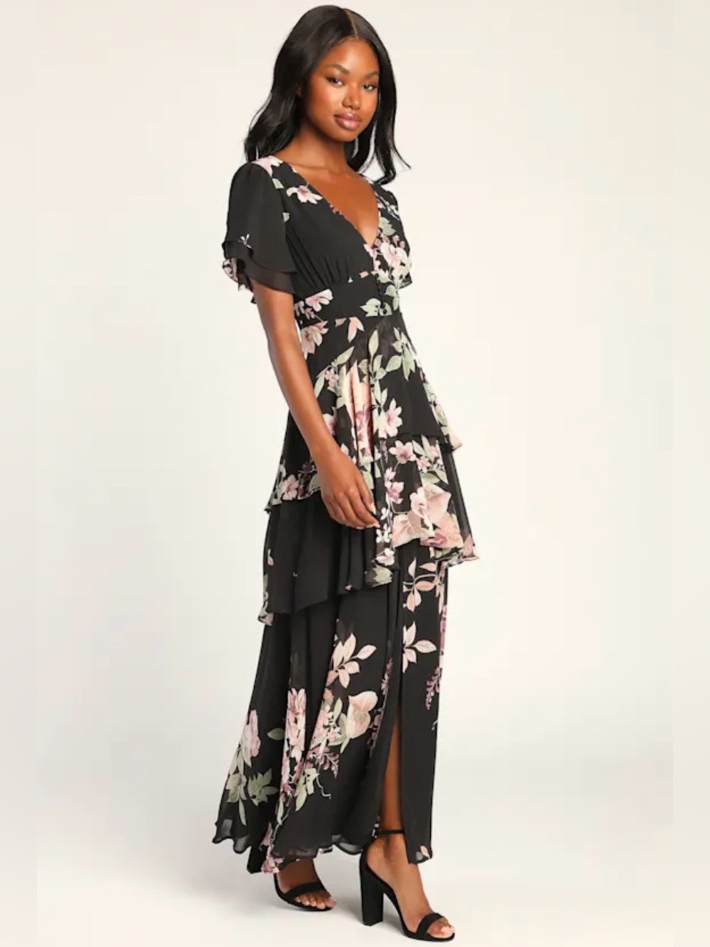 Lulu's Black Maxi Dress with Pink & Green Floral Print - Picture 2 of 10
